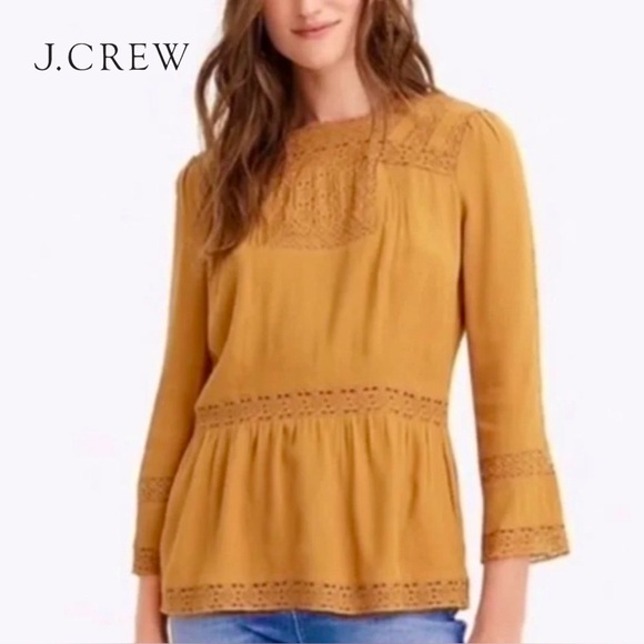 J. Crew Tops - J. Crew Point Sur Lacey Top Marled Mushroom Gold Yellow 8 EUC